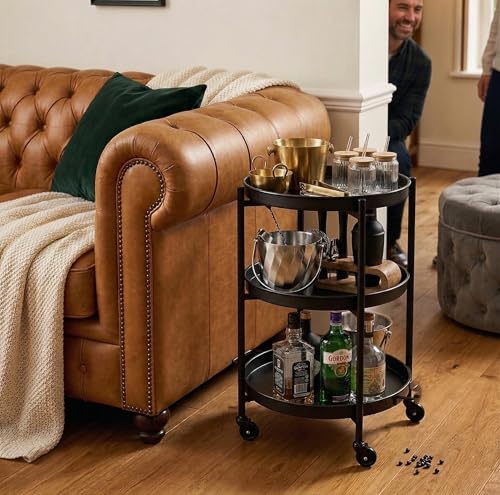 Image of CAR-O-BAR Premium Multipurpose Bar Cart | 3-Tier Bar Trolley for Home | 360 Degree Swivel with Locking Mechanism | Perfect Bar Trolley for Home & Kitchen | Ht 2.5ft x Width 1.2ft