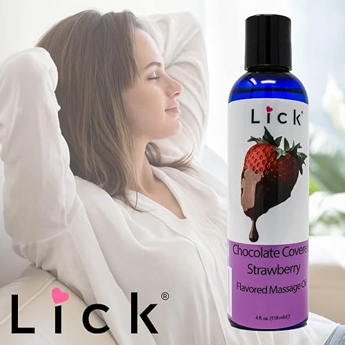 Miniatura 4 de Lick Aceite de masaje con sabor a fresa cubierto de chocolate, aceite corporal nutritivo con vitamina E, aceites de aromaterapia lujosos para