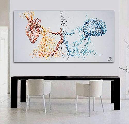 Heart vs. Brain conflict Painting 67" Original oil painting, fight, home decor, modern art, cold and warm colors, man, emotional artwork, gift idea, art, By Koby Feldmos
