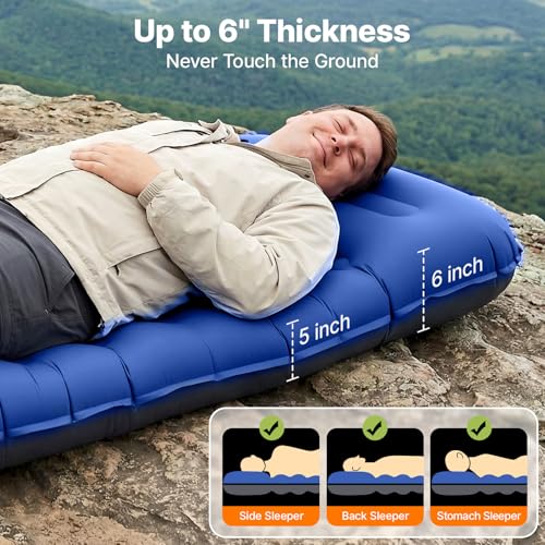 Image of OGERY Sleeping Pad, Ultralight Inflatable Sleeping Pad for Camping with Pillow Built-in Foot Pump, 6 inch Extra-Thick Reinforced Camping Mattress for Hiking, Backpacking, Tent