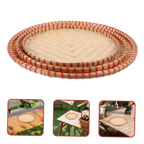 Alipis 3pcs Bamboo Tray Handmade Round Woven Storage Baskets Versatile Food Serving and Snack Storage Trays for Kitchen Dining and Home Decor - Image 8