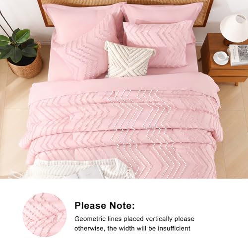 Image of Litanika Pink Queen Size Comforter Set with Sheets - 7 Pieces Bed in a Bag Queen Boho Tufted Complete Bedding Sets with Comforter, Sheets, Pillowcases & Shams