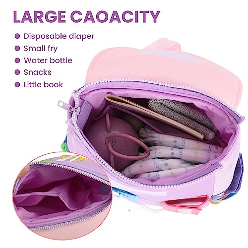 Image of Busy Board - Toddler Backpack with Buckles and Learning Activity Toys - Develop Fine Motor Skills and Basic Life Skills - Learn to Tie Shoes - Children's Travel Toy (Purple)