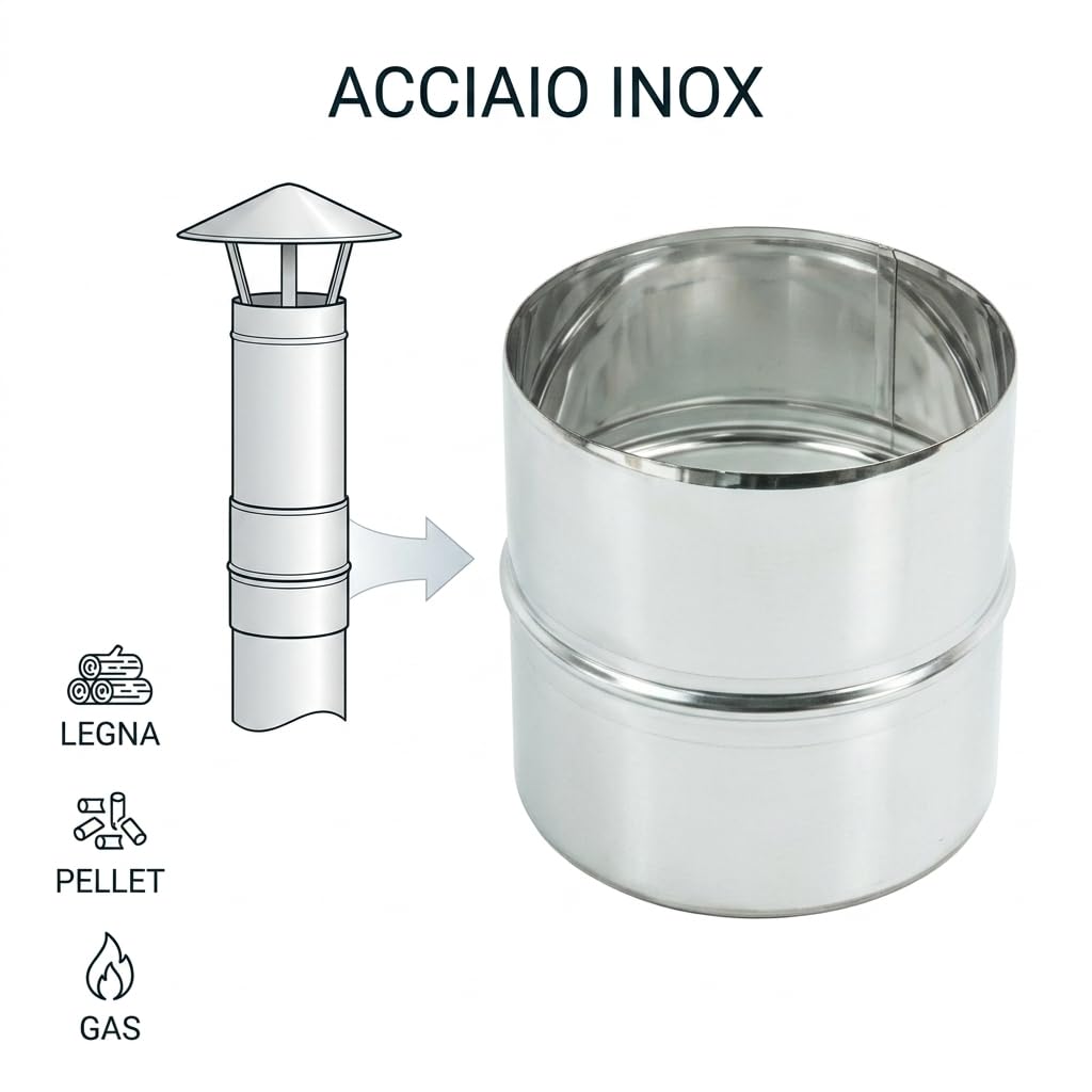 MAKA Raccordo Flex-Flex per Canna Fumaria in Acciaio Inox, Giunzione tra Due Tubi Flessibili Monoparete (Ø 300 mm, AISI 316)