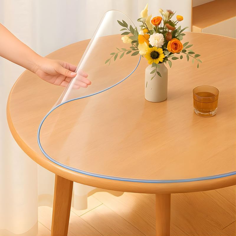 Image of Qlarity Covers Clear 2mm Max Shield Table Cover 23 Inch Round (58.42 cm) Transparent PVC Table Protector Anti-Slip Water Resistant Customised Sizes