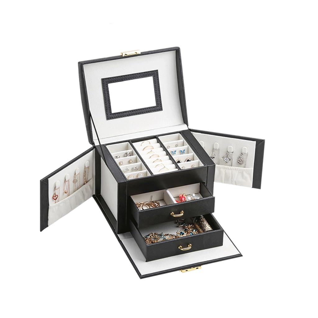 CVHfhjTG jewellery box, Drawer Type Built in Mirror Jewelry Storage Case, for Necklace Earrings Bracelets Rings Women Girls(B)