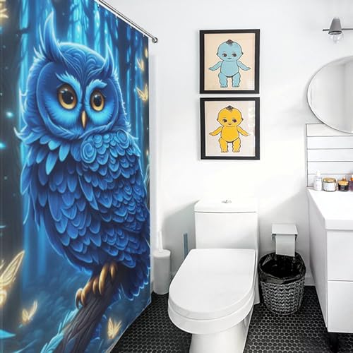 Rideau de douche hibou tissu polyester imperméable lavable avec 12 crochets - 3