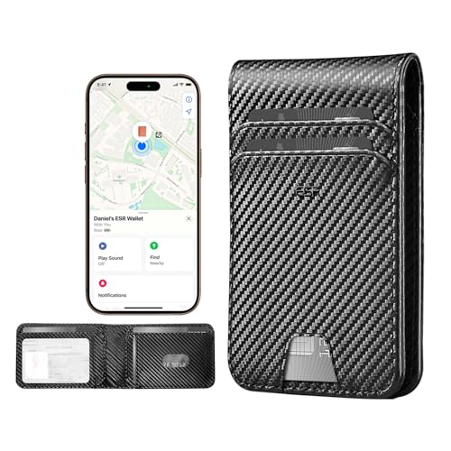 esr geo wallet with find my functionality rfid blocking holds up to 11 cards slim and smart wallet for men replacement for airtag wallet trackerios only not for magsafe carbon fiber
