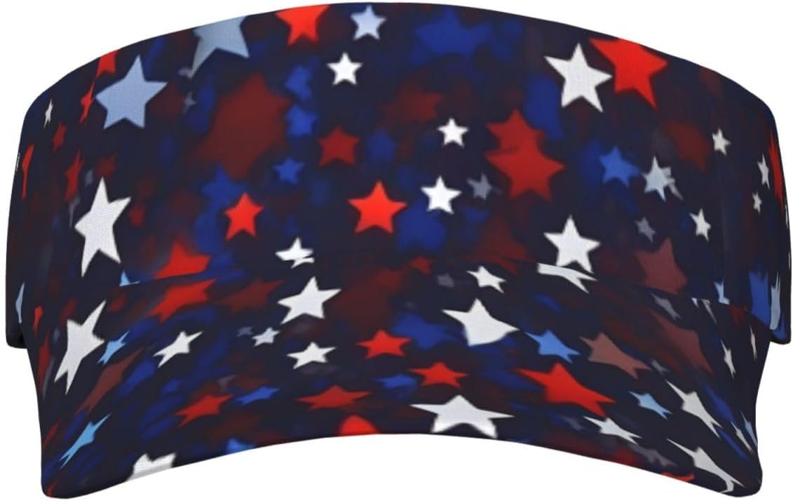 Red Blue Stars Print Sun Visor Hats for Women Men Adjustable Sports Golf Running Sun Caps