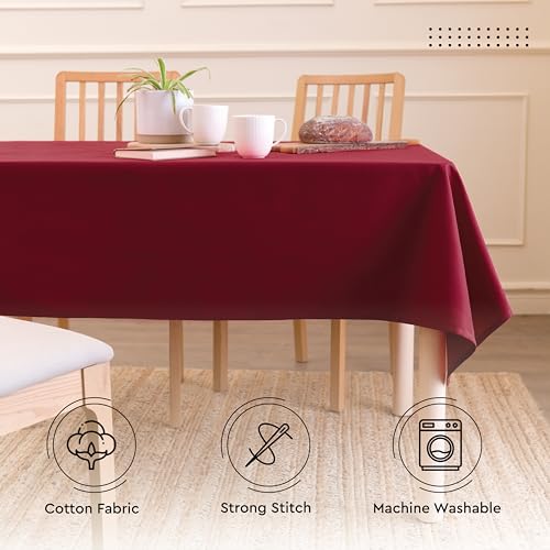Image of Encasa XO Dining Table Cover Cloth for 4 to 6 Seater | 140x180 cm Cotton Canvas Rectangular Table Cloth | Machine Washable Tablecloth for Indoor & Outdoor Use - Rich Maroon Solid Color