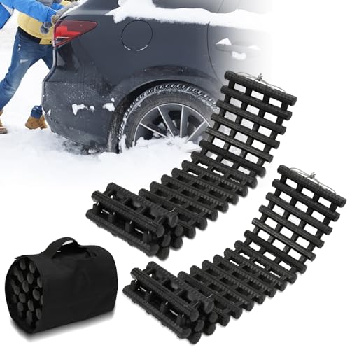 Jopassy Traktionshilfe Anfahrhilfe, 2 Stück Auto Anfahrhilfe 80x21cm,mit Aufbewahrungstasche,Traktionsplatten Gleisanlage für Sand Schnee,für PKW LKW Geländefahrzeug