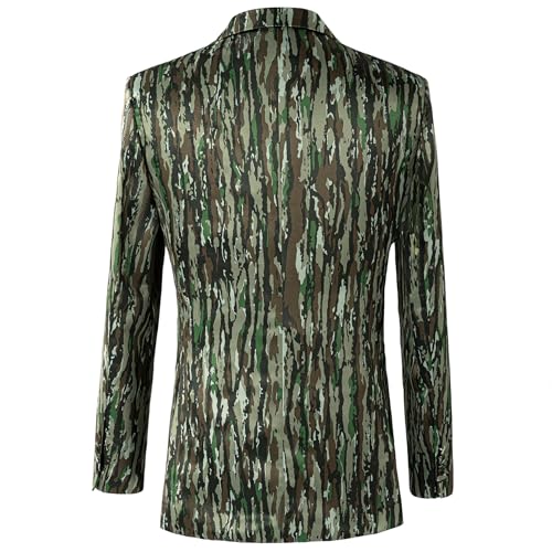 Men Green Camouflaged Suit Set 2 Piece, Classic Fit Two Button Jacket Pants Set with Tie for Business Prom3