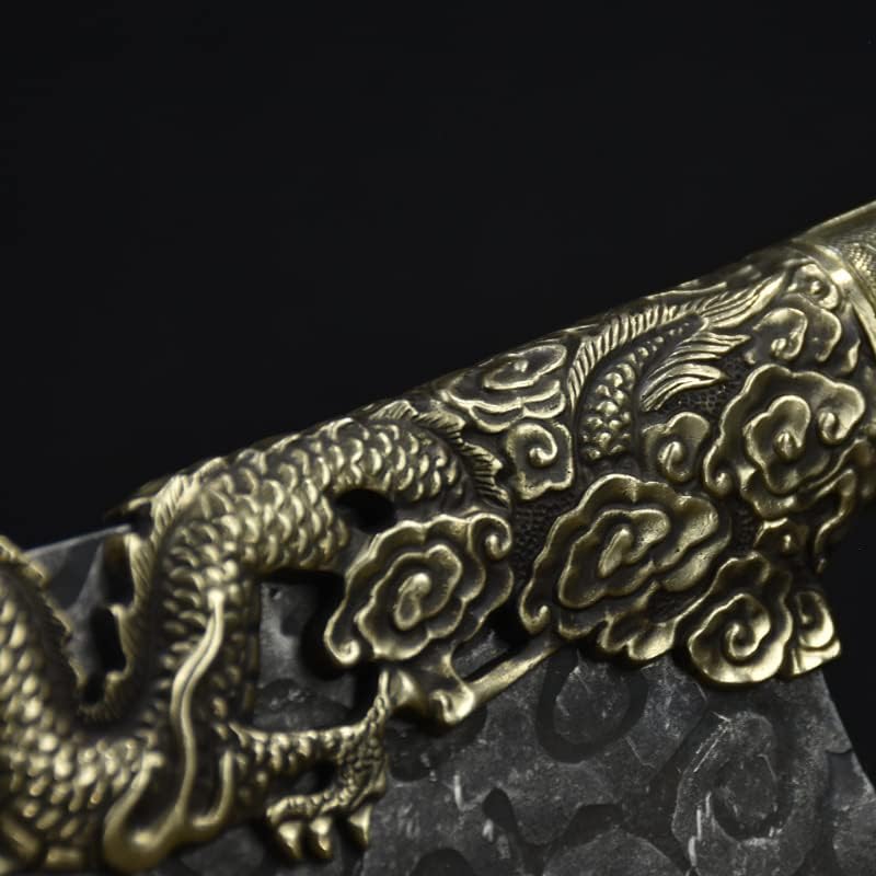 Miniatura 3 de Cuchillo de carnicero de carne, cuchillo de cocina retro de 8.6 pulgadas, diseño de dragón en relieve, mango de cuchillo de chef multiusos, cuchillo