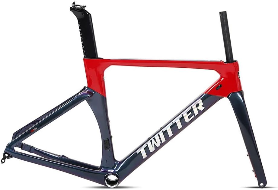 700c Road Bike Frameset Carbon Racing Frame 46/48/50/52/54cm Lightweight Wind-Breaking Disc Brake Frame Thru Axle 100/142mm Internal Routing(Red,50CM)