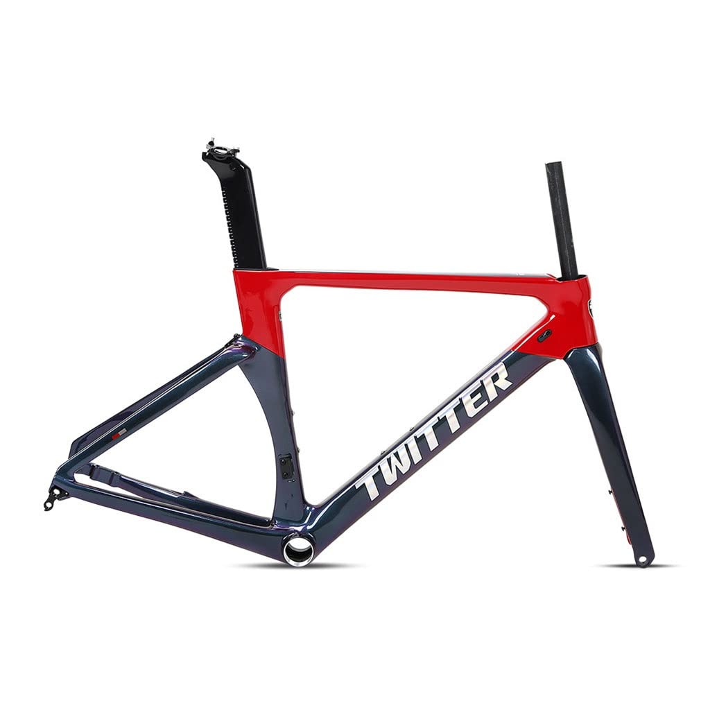 HIMALO 700c Road Bike Frameset Carbon Racing Frame 46/48/50/52/54cm Lightweight Wind-Breaking Disc Brake Frame Thru Axle 100/142mm Internal Routing(Red,50CM)