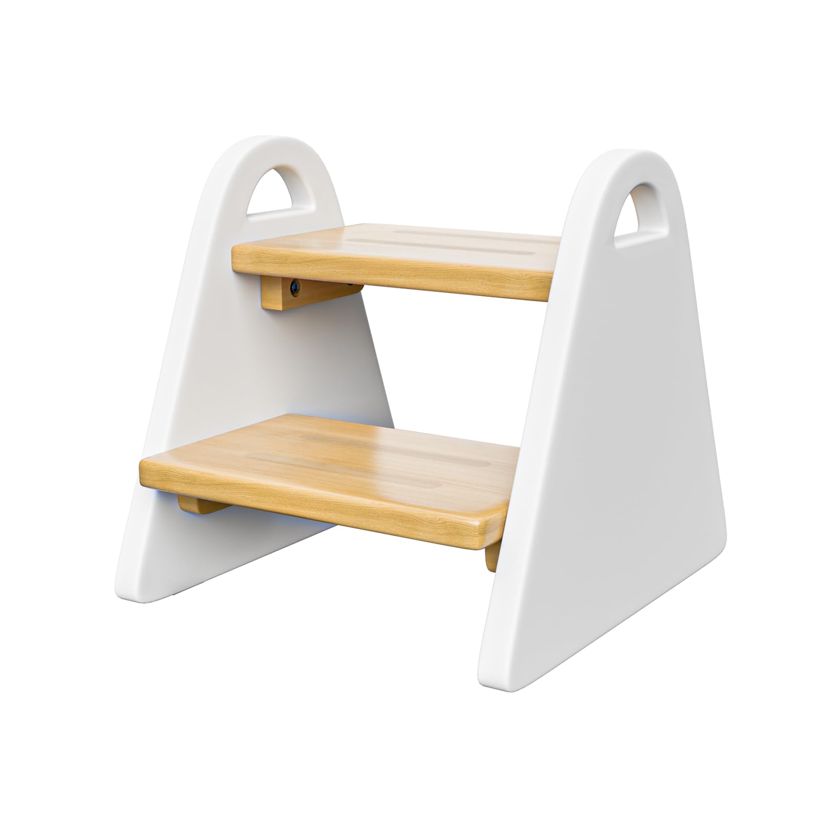 2-stufiger Tritthocker für Kinder aus Naturmaterial, Hocker & Trittstuhl Trittpult, Kindertreppe für Badezimmer Küche Schlafzimmer, Abgerundete Kanten rutschfest Kindgerecht(Weiß)