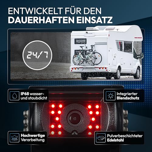 VSG24 Rückfahrkamera 7' Camper-Set inkl. Kamera, Monitor, Kabel - Wasserdicht Nachtsicht 12V-24V...