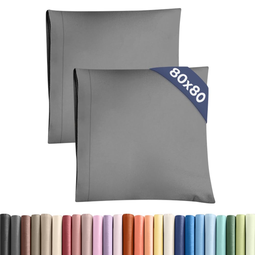 Federa 80x80 Grigio Scuro - Set da 2 - Federe in Microfibra di Alta Qualità - Morbide, Confortevoli e Lavabili in Lavatrice - Federa 80x80 per Cuscini, Set 2 Federe Grigio Scuro - OEKO-TEX Certificato
