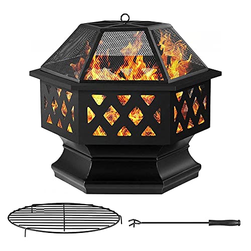 Amagabeli - Chimenea de leña para Exteriores y Exteriores, con Tapa de Malla ignífuga, tamaño Grande, Cuadrada, Resistente a la corrosión, Color Negro