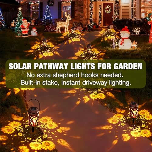 Cooo 6 Pack Solar Stake & Hanging Lanterns Outdoor Sunflower Butterfly - image 5