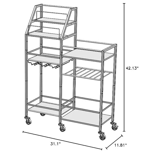VINAEMO Rolling Bar Cart with Wine Glass Holder, Mini Bar for Whiskey Wine, Liquor Cart for Home, Alcohol Cabinet for Kitchen, Dining Room - Thumbnail 3
