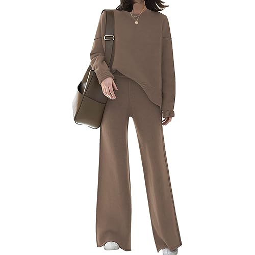ETCYY NEW Womens Elegant Lounge Sets Knitted Sweatsuit Sets 2 Piece Outfits with Sweater Tops and Wide Leg Sweatpants