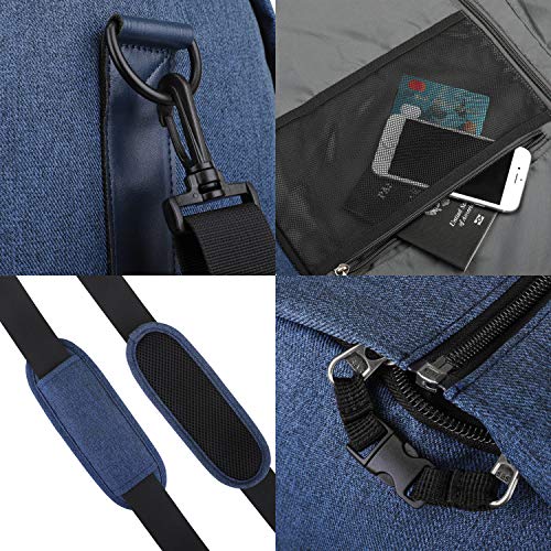 Gonex Garment Bag Carry on Duffle Suit Bag with Shoe Pocket, Convertible Hanging Duffel Travel Suitcase for Men Women Blue