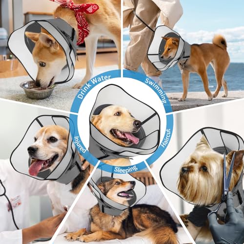 Image of Adjustable Dog Cone Collar for Surgery Recovery, Soft Wound Collar After Surgery for Large Medium Dogs Prevent Licking, Adjutsable Elizabethan Dog Neck Collar, Comfortable Pet Recovery Collar