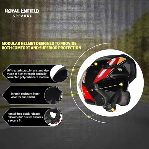 Image of Royal Enfield Stealth MOD Brushed Modular Helmet | Certification: ISI & DOT | Shell Construction: High Impact Grade ABS & Fiberglass Composite | Weight: 1200 + /-50 | RED L