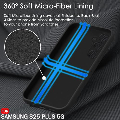 Image of TheGiftKart Liquid Silicone Back Cover Case for Samsung Galaxy S25 Plus 5G | Soft Micro-Fibre Lining Inside | Camera & Screen Protection | Shockproof Cover for Samsung S25 Plus (Silicone, Black)
