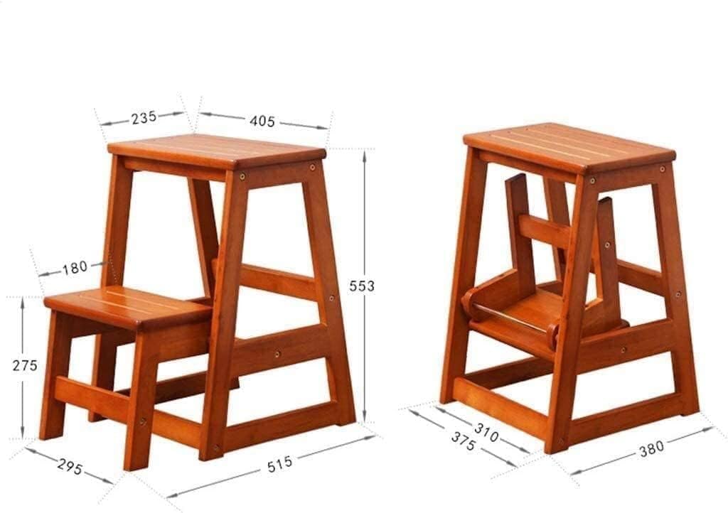 Chair Adult Oak Wooden Householdal Folding Seat with 2 Step Lift, Shoe Bench, Widened,Step Stool with Handle Step Stool (Color : A)