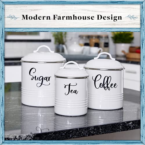 Home Acre Designs Set di 3 contenitori per cucina, per caffè, zucchero, tè, colore: bianco - immagine 6