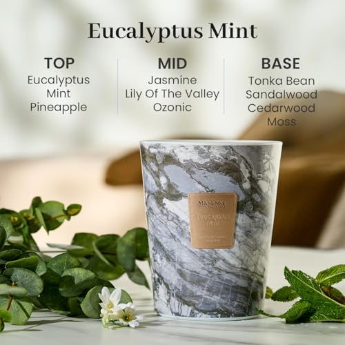 Image of M&SENSE Extra Large Candle 35oz 150H EucalyptusMint Scented Candle, 3 Wick Highly Scented Jar Candle, XL Candles Gift for Stress Relief, Meditation, Yoga