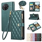 Yuotky for Xiaomi POCO F7 Pro ケース 手帳型 シャオミ POCO F7 Pro ケース ショルダー ポコF7Pro スマホケース ひし形柄 poco f7プロ カバー 人気 女性 シャオミ ポコF7プロ カバー 肩掛け カード収納 ジップ付き財布 小銭入れ 横置き機能 シンプル お洒落 携帯ケース (ダークグリーン)