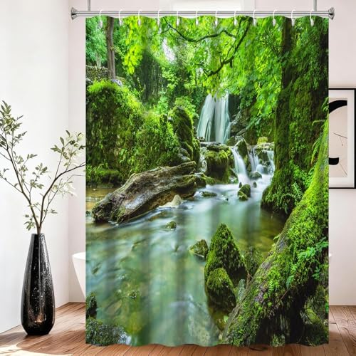 Rideau de douche cascade de forêt avec décor tropical sauvage 180x200cm