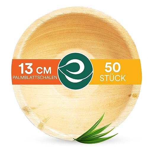 ECO SOUL 100% kompostierbare kleine 13cm, 240ml-Palmblattschalen [50 Stück] Einweg Bambusstil chalen I Strapazierfähige, umweltfreundliche, robuste Schüssel I Biologisch abbaubare Öko-Schalen