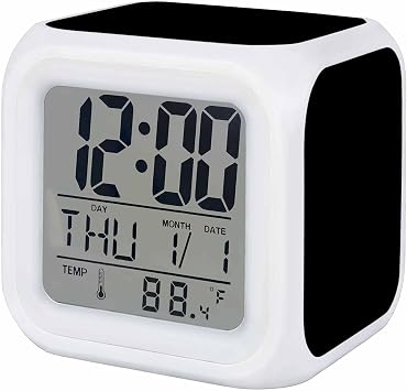 Black Square Digital Alarm Clock, Solid Color Farmhouse Black LED Bedside Clock with Silent Non-Ticking Movement & Adjustable Glow Night Light, Easy to Set for Bedroom, Kids/Teens/Seniors