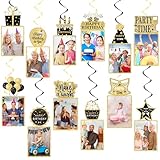 26PCS Black Gold Birthday Party Swirls Decorations Happy Birthday Photo Banner Birthday Party Ceiling Hanging Decor Supplies for Kids and Adults Birthday Themed Party Baby Shower Favors