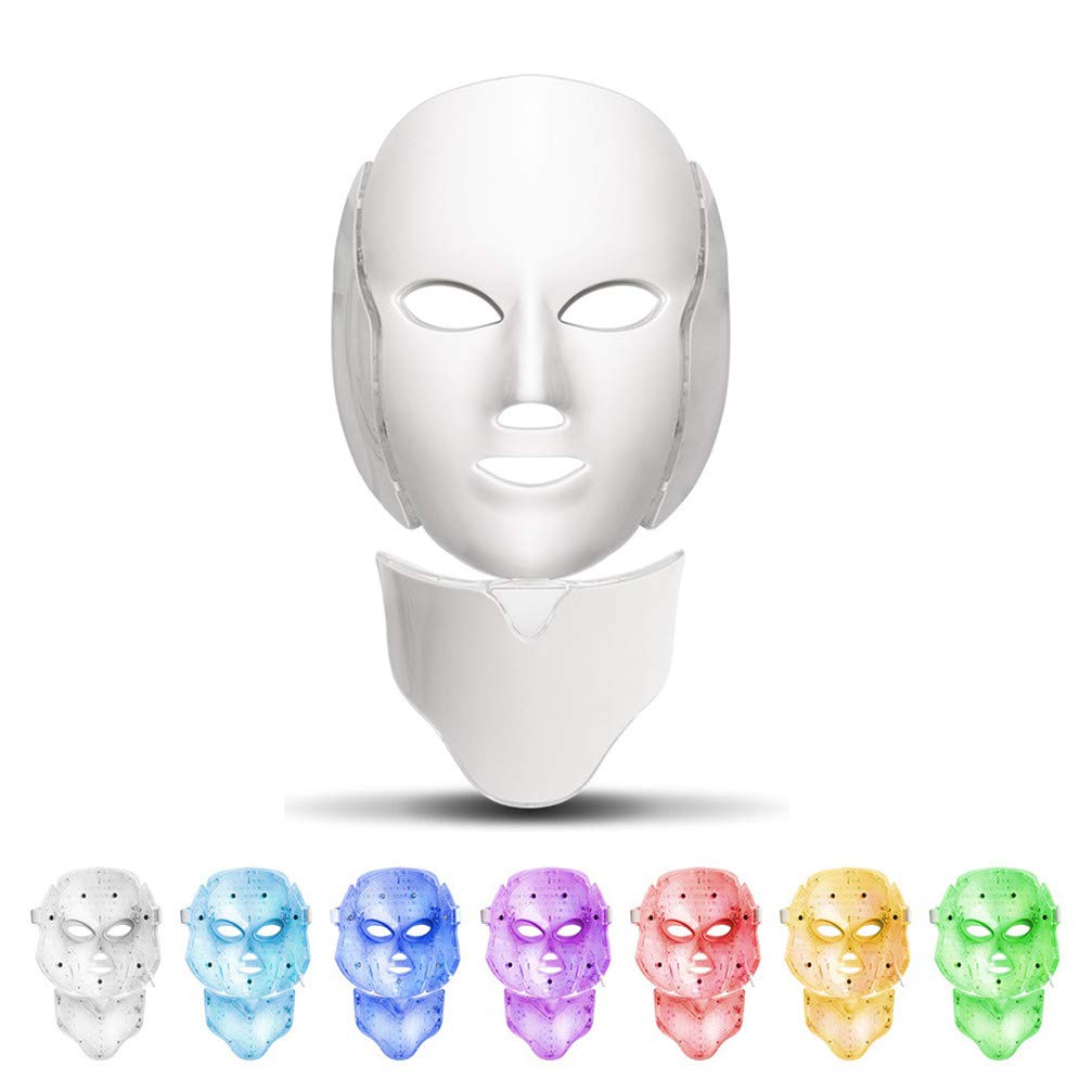 7 Color LED Máscara Light Therapy LED Máscara Photon Con Cuello Máscara Facial De Cuello LED EMS Micro Corriente Antiarrugas Anti Acné Rejuvenecimiento De La Piel Máquina De Belleza