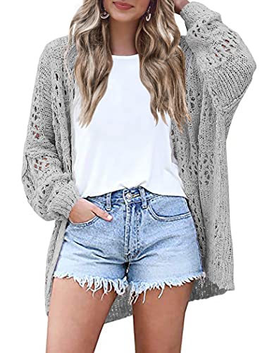 Image of HOTOUCH Lightweight Crochet Cardigan for Women Long Sleeve Open Front Knit Oversized Cardigans Sweaters