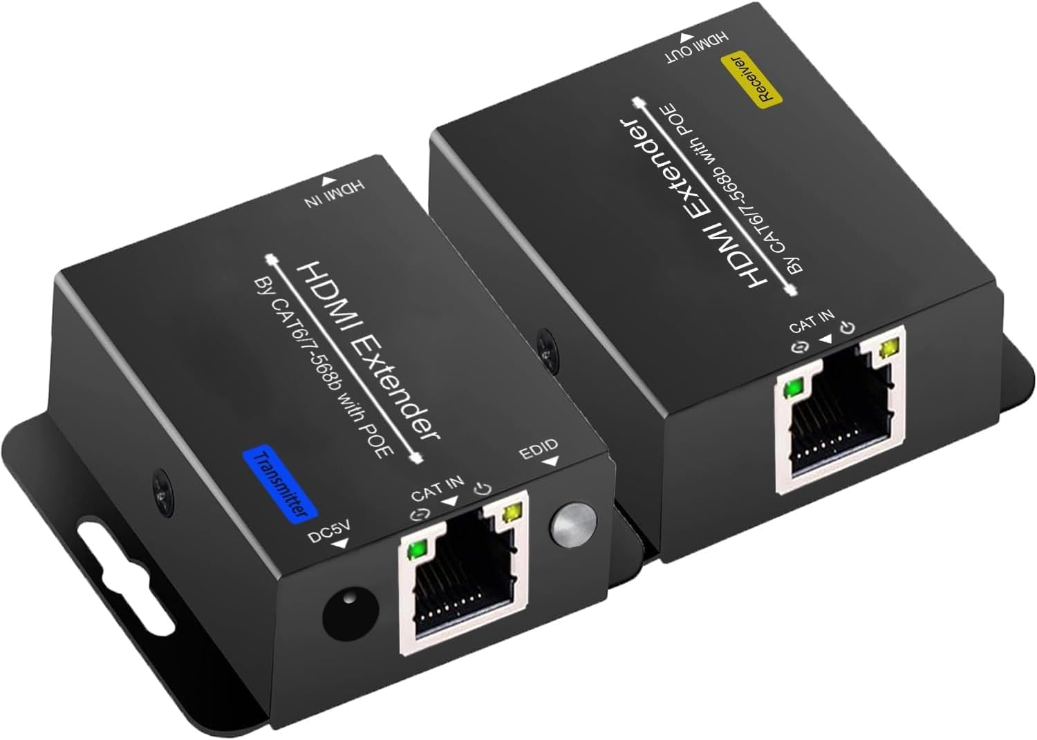 61 m HDMI Extender Over CAT6 CAT7 RJ45 Ethernet a HDMI Converter LAN Extension POC Supporto 1080P 3D EDID Copia Deep Color Compatibile con PC PS4 Roku Unilateral Power Supply