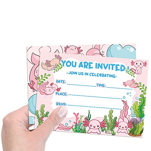 Olse Axolotl Birthday Invitation Cards 16Pcs Animal Anime Postcard Styles 5X7 Inches Invitations With Axolotl Graffiti Birthday Party Invite Card Supplies For Children #TOP4