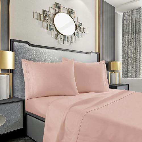 Mocassi Queen Sheet Set - Luxury Hotel 1800 Premier Bedding Sheets & Pillowcases - Ultra Soft Breathable & Cooling Bed Sheets - Deep Pocket - Wrinkle Resistant - 4 Piece - Queen, Blush Pink