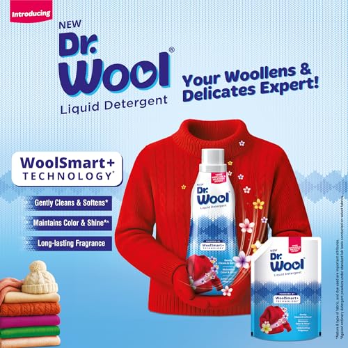 Image of Dr.Wool By Jyothy Labs Liquid Detergent 1KG Pouch An Expert Care for Winter Wear With Long-Lasting Fragrance|WoolSmart+ Technology for Woollen & Delicate|Ideal for Semi-Automatic & Top Load Machine