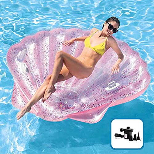 Vatocu Pink Sea Shell Pool Mattress Sequins Swimming Pool Float Inflatable Seashell Float Seashell Pool Beach Toys Summer Fun Inflatable Seashell Float For Adults (Pink Scallop) #TOP12