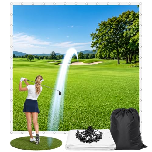 Golf Simulator Impact Screen HD Projection Golf Hitting Screen with Grommets & Bungee Cords Heavy Duty 300D Polyester Practice Screen with Storage Bag for Home Indoor & Outdoor Golf Training