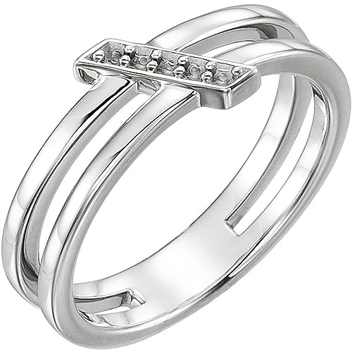 18k Palladium White Gold (No Nickel) Bar Ring Fine Jewelry For Women Gifts For Her (Mounting Only, Not All Stones Included), Size 7
