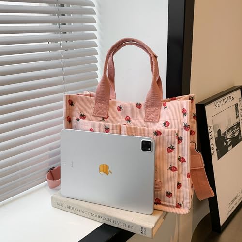 Image of Cherry Tote Bag for Women Canvas Patched Purse Cute Shoulder Bag Multi-Pocket Satchel Handbag for work travel