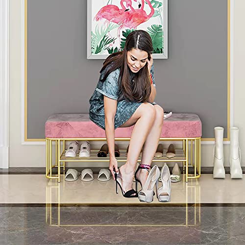 Banc de rangement à chaussures avec assise confortable et étagère dorée robuste - 4