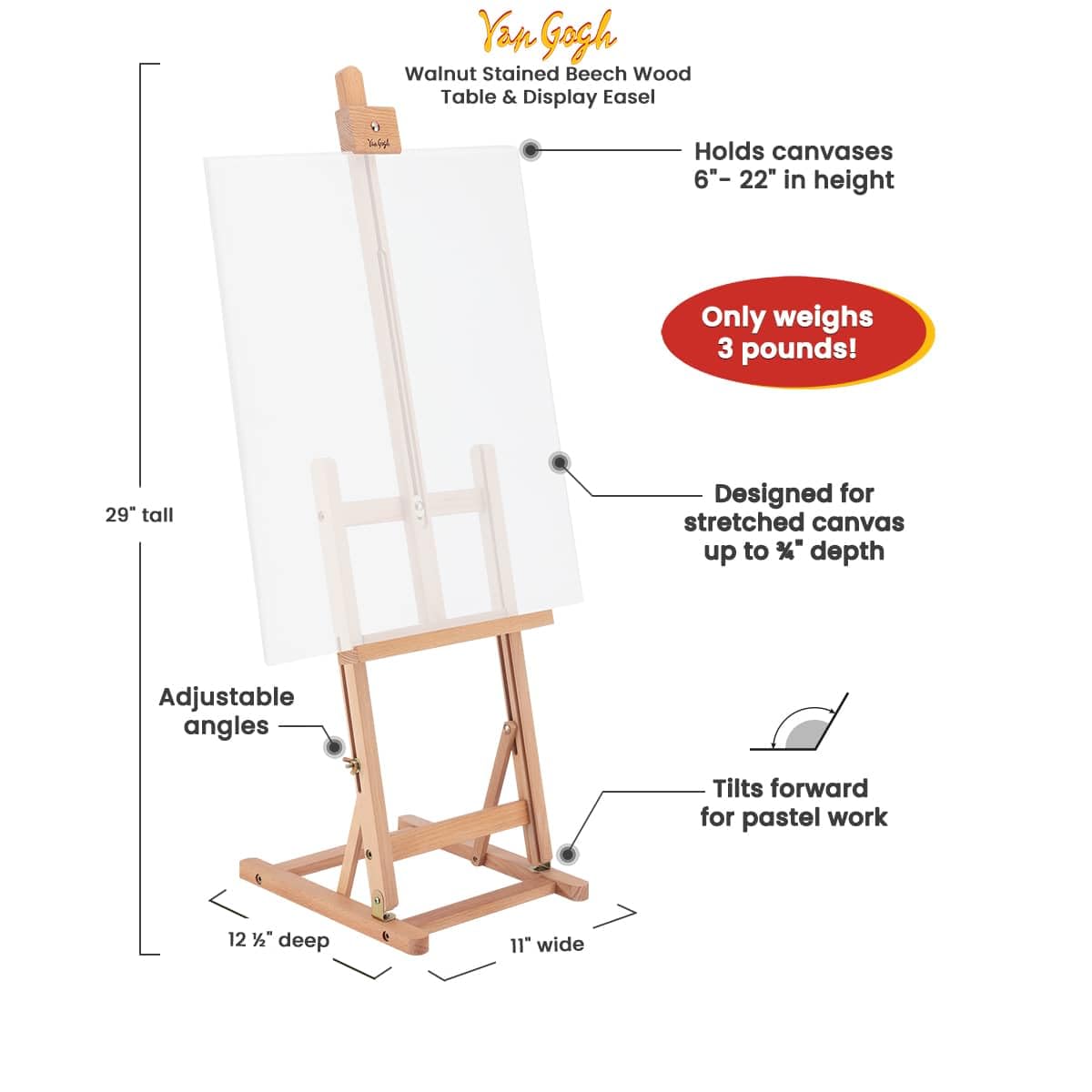 Creative Mark Van Gogh 29 – 38 cm de alto de mesa caballete, plegable pantalla caballete, H-Frame madera estudio caballete perfecto para estudiante de arte artistas, pequeños estudios y pantalla de arte – acabado en madera de haya barnizada